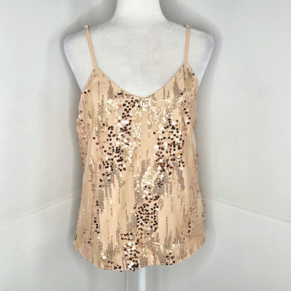 Shein NWT mesh sequin cami top Large 8/10 gold cream - Picture 1 of 13
